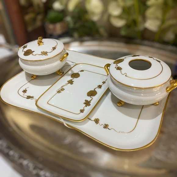 Vintage Other - Vintage Favorite Bavaria 4 Pc Dresser Vanity Set Trays Powder Bowl Hair Receiver